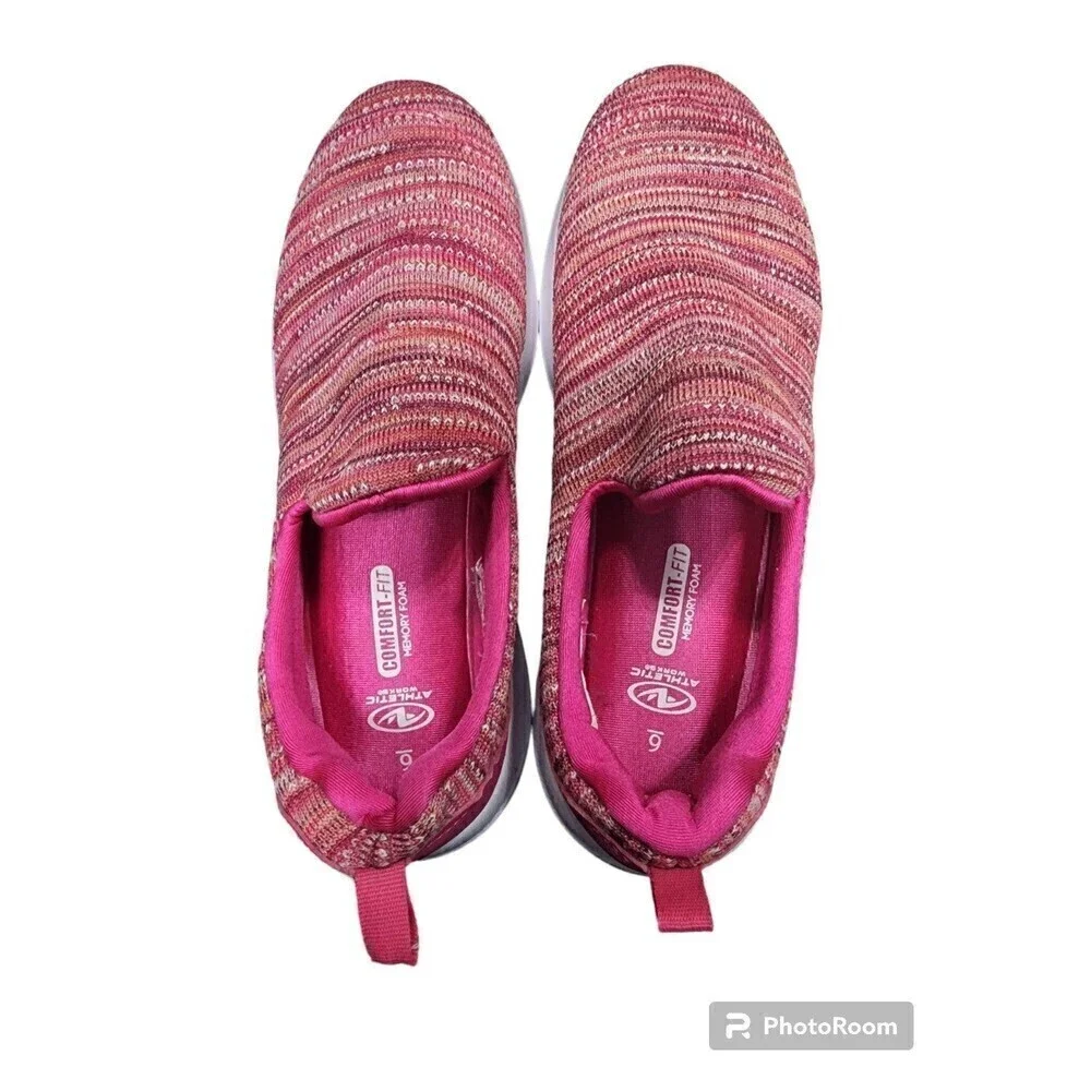 Athletic Works Comfort-Fit Memory Foam Pink Stripe Slip-in Shoes Women's Size 6